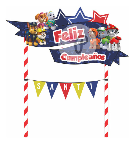 Centro De Torta Paw Patrol Topper Pinchos Para Tortas Adorno Sorbet