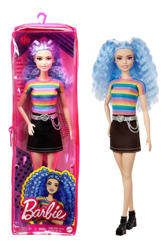 Imagem 1 de 5 de Barbie Fashionistas Doll 170 Cabelo Azul Arcoiris 2021