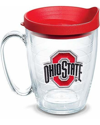 Ohio State Buckeye Vaso Emblema Tapa Roja 16 Onza