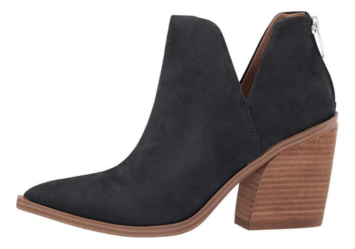 Botines De Mujer Punta Afilada Con Recorte Y Tacón Medio
