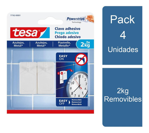 Pack 4x2 Clavos Adhesivos Superficies Lisas 2kg Tesa