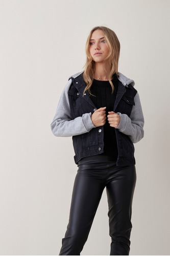 Campera De Jean Combinada Con Algodon Para Mujer