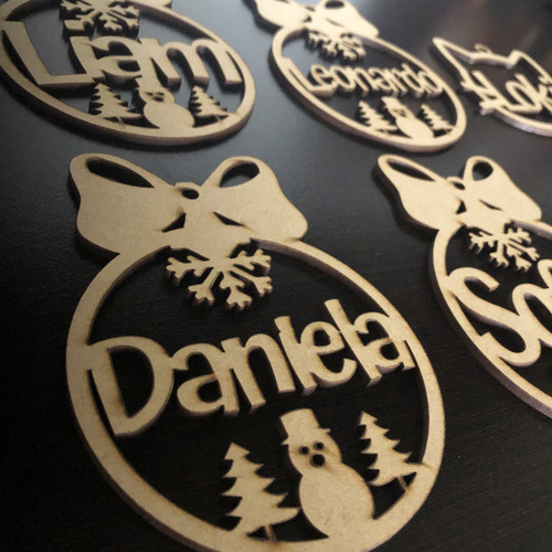 Esferas Personalizadas Mdf Navidad Redondas Con Moño 8 Pzas