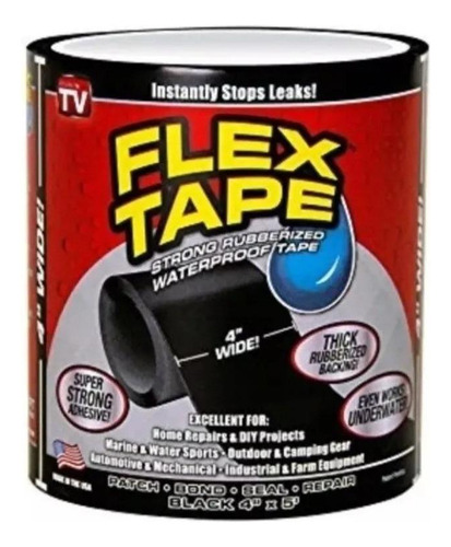 Fita Adesiva Flex Tape 10cm X 1,50m - Impermeável - Preto