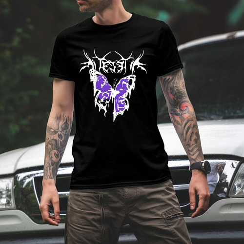 Imagen 5 de 6 de Remera Negra Aesthetic Mariposa Violeta Algodón Premium