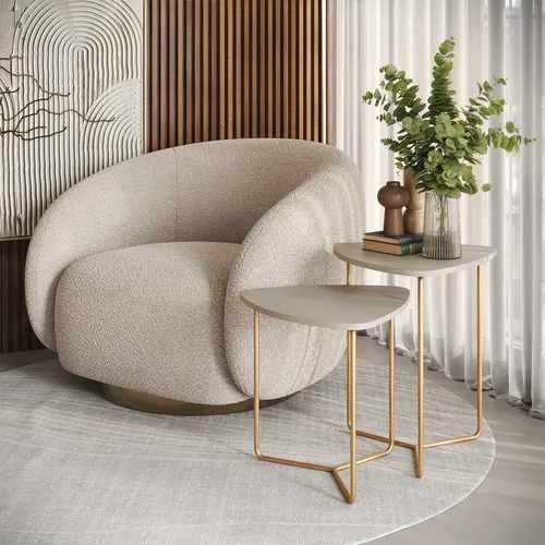 Mesinhas De  Canto Apoio Lateral Para Sala Dourada Orgânica Off White Off White