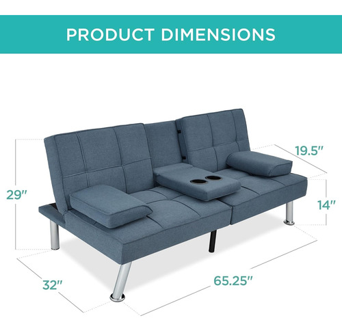 Best Choice Products Futón Plegable Sofá Cama 2 Portavasos