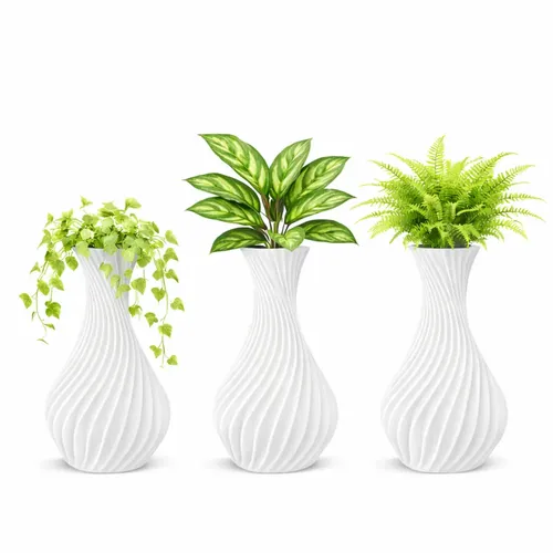 Foto de Kit 3 Vasos Decorativos Brancos Modernos | Design Espiral | Vasos Para Plantas Artificiais | Decoração Minimalista Para Sala, Escritório, Aparador E Home Office