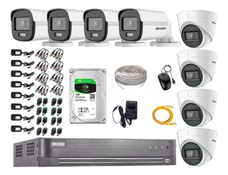 Cámaras Seguridad Kit 8 Hikvision 5mp Colorvu Noche Color