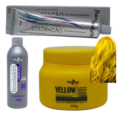  Kit Tinta De Cabelo Profission 1 Coloração 1 Ox 1 Matiz 250g Tom Amarelo Nº Yellow