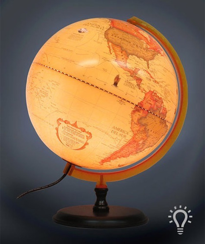 Globo Terraqueo Gloter Antiguo 30cm Ø Base Madera Con Luz