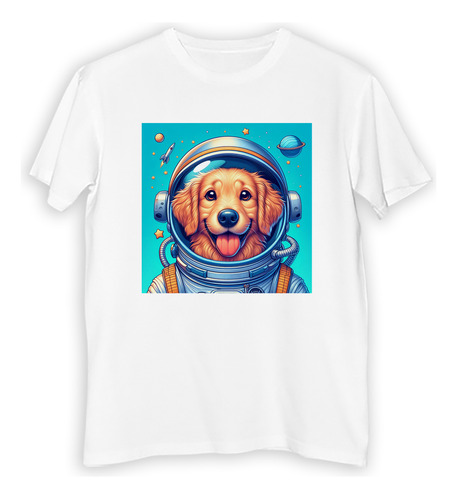 Remera Niño Perro Golden Retriever Astronauta Azul M1