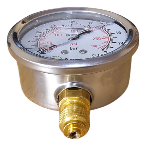 Manômetro De Pressão C/ Glicerina 0 A 20 Bar / 0 A 290 Psi