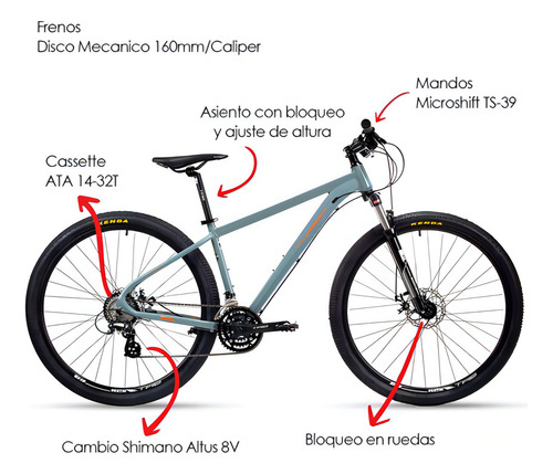 Bicicleta Montaña Turbo Mtb R29 Tx9.2 Grafeno Shimano 24 Vel Tamaño Del Cuadro L