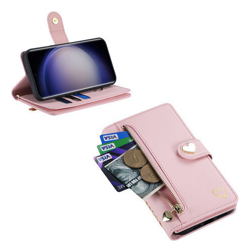Jing Funda De Piel Tipo Cartera Con Cremallera Para Samsung