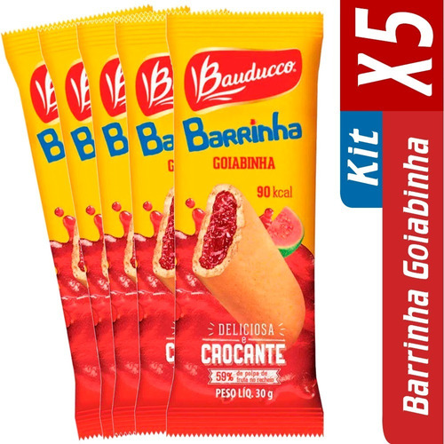 Kit 5 Barrinhas Biscoito Recheado Goiabinha Bauducco 30g