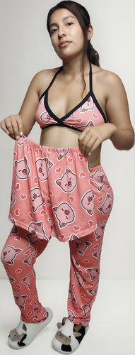 Pijama De Mujer 3 Piezas Short Pantalon Y Top Gatitos Dama