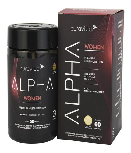 Suplemento Em Cápsulas Pura Vida Premium Alpha Women Multivitamínico Sabor Neutro Em Pote De 200g 60 Un