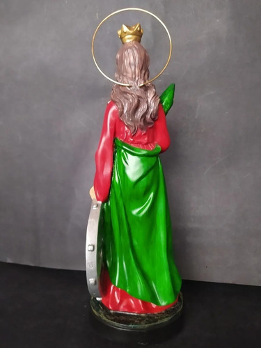 Imagem De Santa Catarina 31 Cm Em Resina Aureola De Metal Cor Pintura A Mão