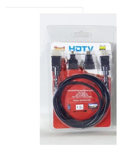 Cable Hdmi Con Adaptador Microhdmi Y Minihdmi 