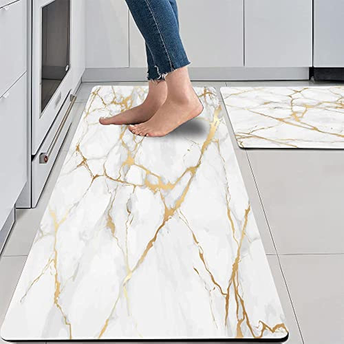 Mrcrypos Gold White Alfombras De Cocina Acolchadas Anti Fati