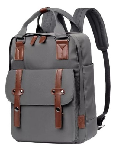 Mochila Bolso Diario Con Cierre Tapa Estudio/trabajo Color Gris Oscuro Diseño De La Tela Liso