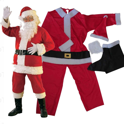 Traje Tafeta Disfraz Papa Noel Santa Chaqueta Pantalón Barb 