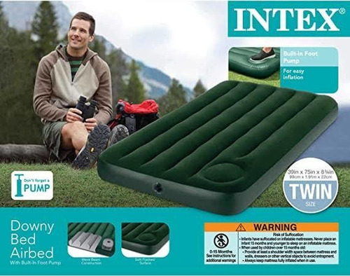 Colchón inflable Intex 66927 Individual color verde hasta 136kg de 99cm x 191cm x 22cm