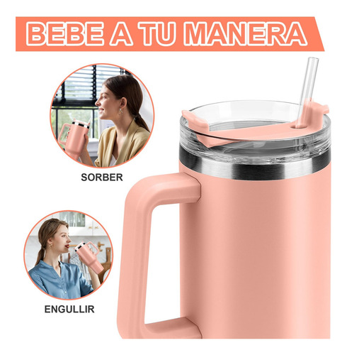 Vaso Termico 40oz Portátil Acero Inoxidable Con Calor/frío Coral Claro