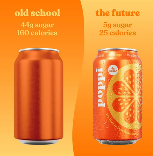 Poppi Refresco Prebiotico Sabor Naranja Paquete De 4, 12floz