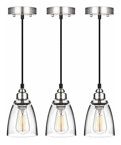 Mini Lampara Colgante Industrial Pantalla De Cristal Transpa