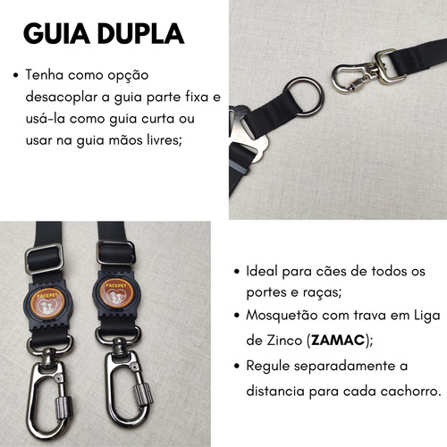 Guia Coleira Dupla E Cinto De Segurança Duplo Para Cães Cor Preto G