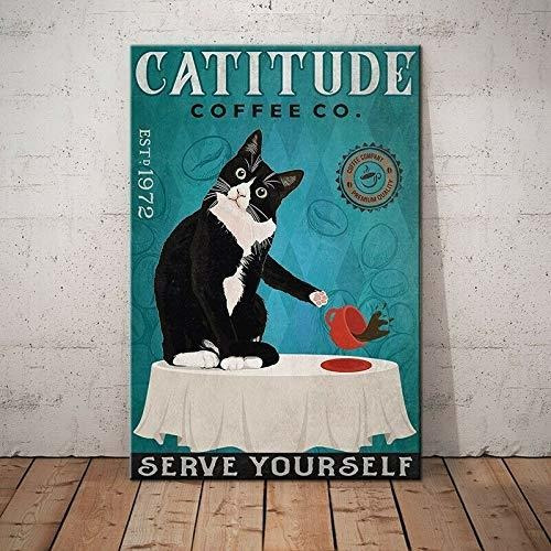 Tuxedo Cat Coffee Company Cartel De Chapa Arte De Pared...