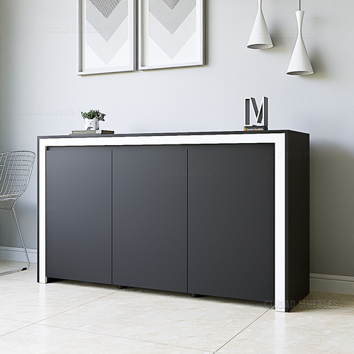 Vajillero Organizador Puertas Y Estantes Internos 140x80cm Color Negro detalle blanco