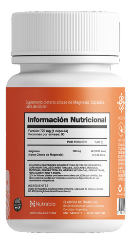 Citrato De Magnesio -maxima Absorcion-60 Capsulas - Eudaplen Sin Sabor