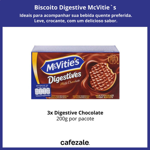 Biscoito Digestive Mcvitie´s, Chocolate, 3 Pacotes De 200g
