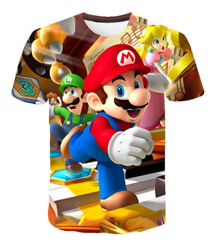 Camiseta 3d De Manga Corta De Super Mario Luigi Para Niños