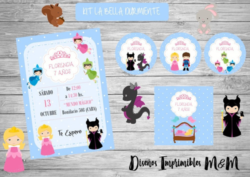 Kit Imprimible La Bella Durmiente, Aurora, Candy Bar