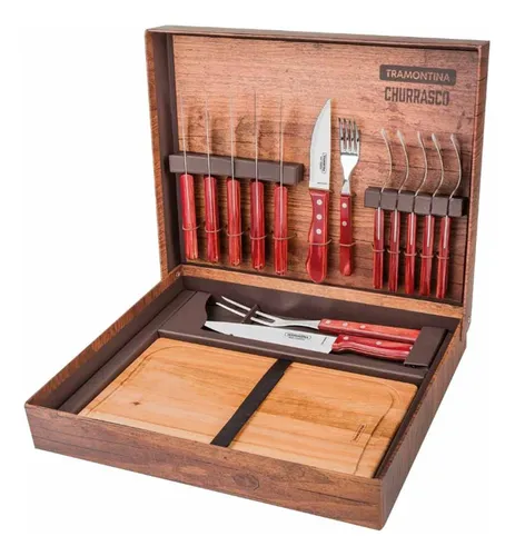 Kit Churrasco Lâminas Aço Inox Vermelho 15 Peças Tramontina