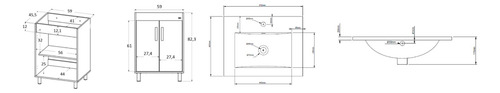 Mueble De Baño Dustry Café Lavamanos 2 Puertas 600 Mm