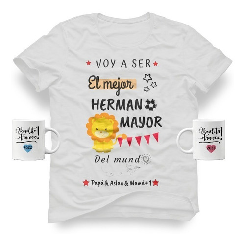 Combo Embarazada = Playera Hermano (a) Mayor +2 Taza Abuelos