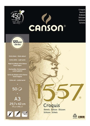Block Canson 1557 Croquis A3 120 Gr. X 50 Hojas