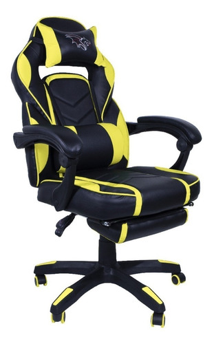 Silla de escritorio Seats And Stools giratoria reclinable reposa pies ergonómica  negra y amarilla con tapizado de cuero sintético