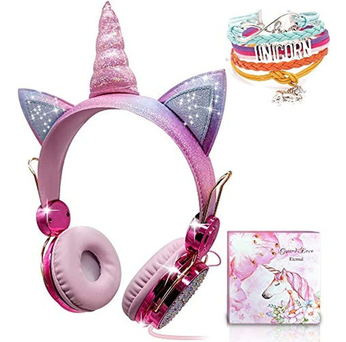 Unicornio - Auriculares Para Niños, Con Cable Con Diadema Aj