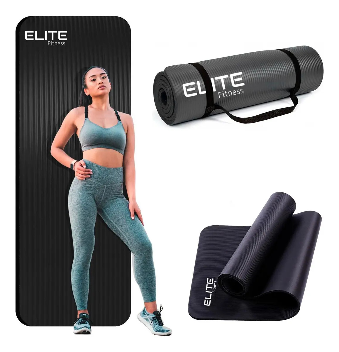 Tapete De Yoga De 10mm Con Correa Pilates Fitness Portatil Negro
