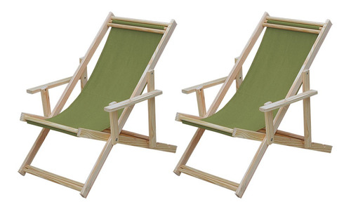 Kit 2 Cadeiras Espreguiçadeira Preguiçosa Dobrável Madeira Cor Verde