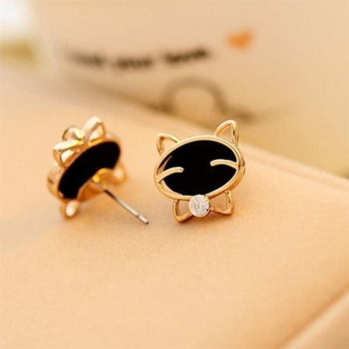 2 Pares De Aretes Para Dama Forma De Gato Negro Moda Vintage