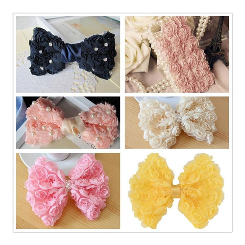 2x 3 Yardas 6-filas 3d Gasa Rosa Flor De Encaje Con Cordones