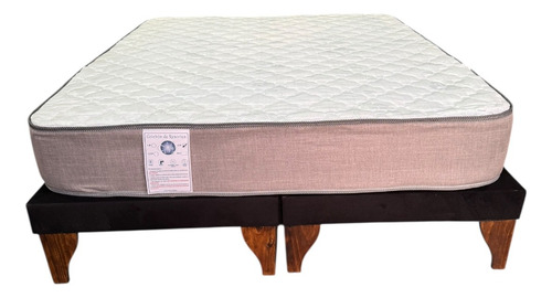 Cama 2 Plazas Europea Base Dividida ; Incluye Base + Colchon Negro Felpa Base Europea