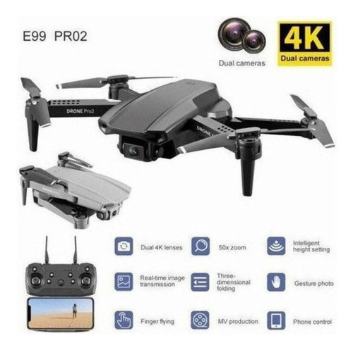 Mini Drone E99 Pro2 Professional 4K con cámara dual, 3 baterías, color negro